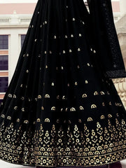 Glamorous Black Sequins Embroidered Festive Wear Gown
