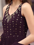Exquisite Wine Sequins Embroidered Gown With Dupatta
