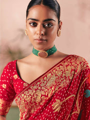 Bewitching Red Weaving Work Silk Bridal Wear Saree With Blouse