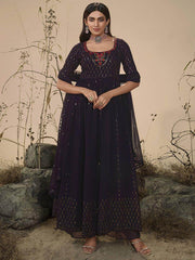 Stunning Purple Embroidered Georgette Festive Wear Palazzo Suit
