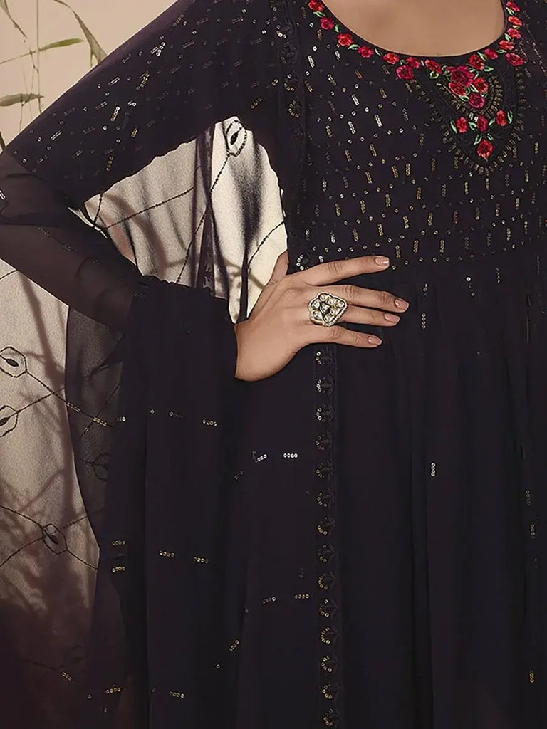 Stunning Purple Embroidered Georgette Festive Wear Palazzo Suit