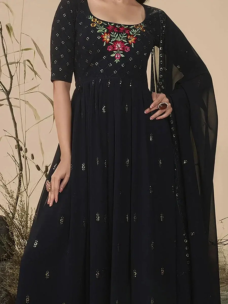 Exquisite Blue Embroidered georgette Festive Wear Palazzo Suit