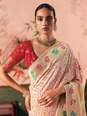 Wonderful Cream Weaving Work Silk Festival Wear Saree With Blouse