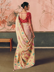 Wonderful Cream Weaving Work Silk Festival Wear Saree With Blouse