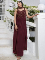 Wonderful Maroon Sequined Georgette Readymade Palazzo Suit