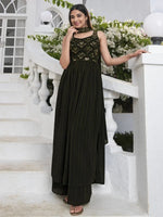 Splendid Olive Embroidered Georgette Readymade Palazzo Suit