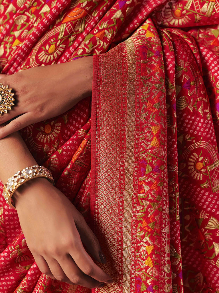 Gorgeous Red Weaving Work Silk Bridal Saree With Blouse