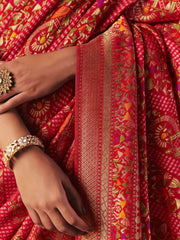 Gorgeous Red Weaving Work Silk Bridal Saree With Blouse