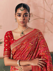 Gorgeous Red Weaving Work Silk Bridal Saree With Blouse