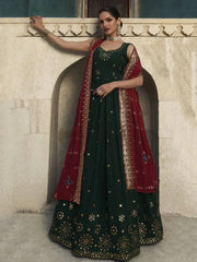 Lovley Bottle-Green Sequined Embroidery Georgette Festive Wear Gown