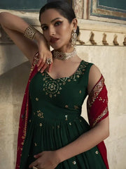 Lovley Bottle-Green Sequined Embroidery Georgette Festive Wear Gown