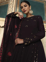 Ravishing Dark Purple Color Sequined Georgette Wedding Wear Gown