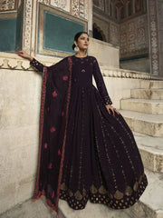 Ravishing Dark Purple Color Sequined Georgette Wedding Wear Gown