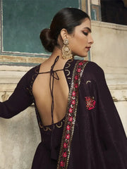 Ravishing Dark Purple Color Sequined Georgette Wedding Wear Gown