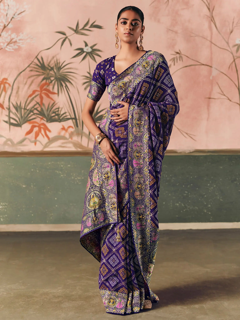 Glamorous Purple Weaving Work Silk Bridesmaid Saree With Blouse
