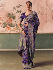 Glamorous Purple Weaving Work Silk Bridesmaid Saree With Blouse