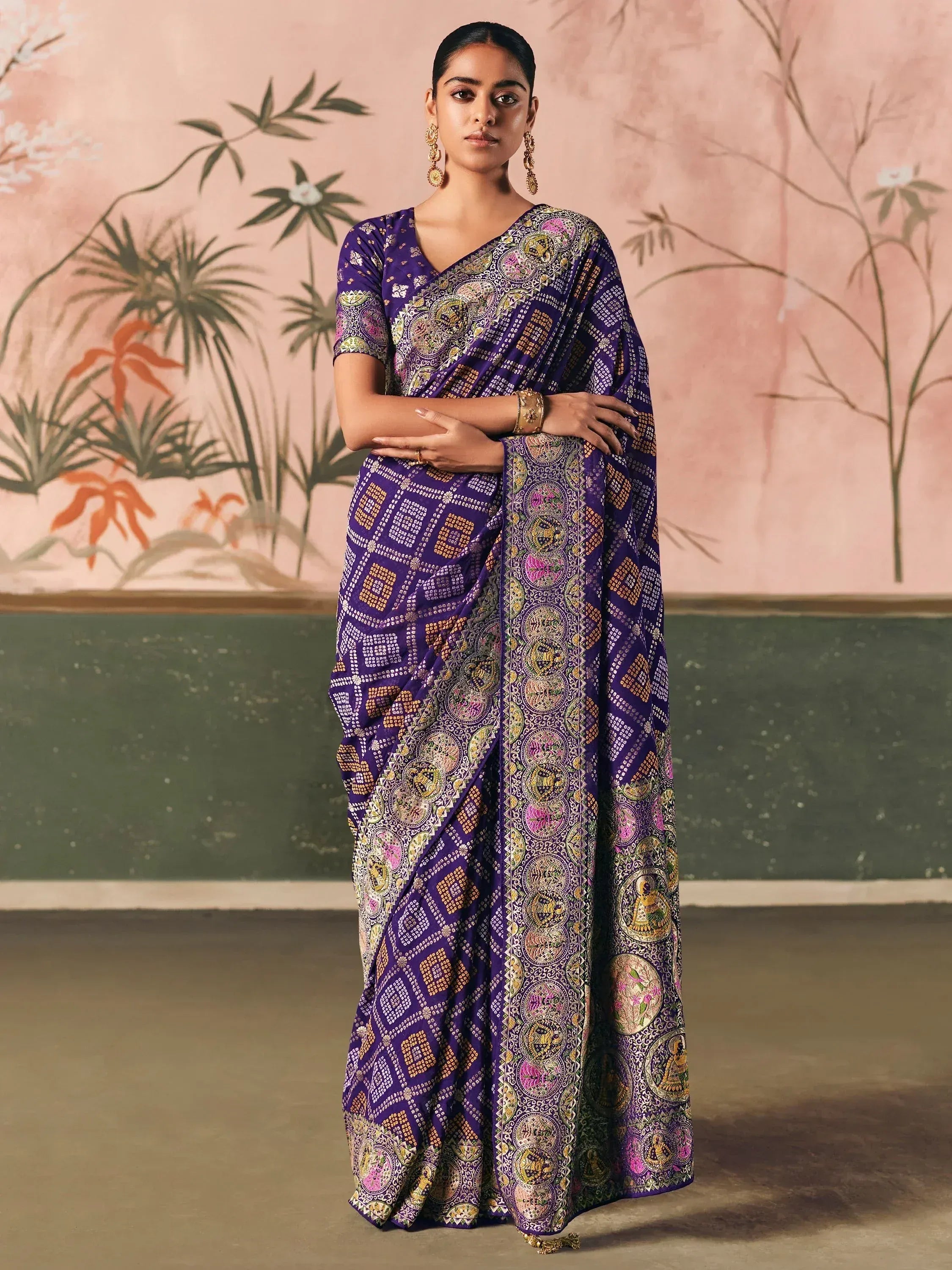 Glamorous Purple Weaving Work Silk Bridesmaid Saree With Blouse
