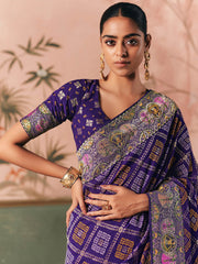 Glamorous Purple Weaving Work Silk Bridesmaid Saree With Blouse