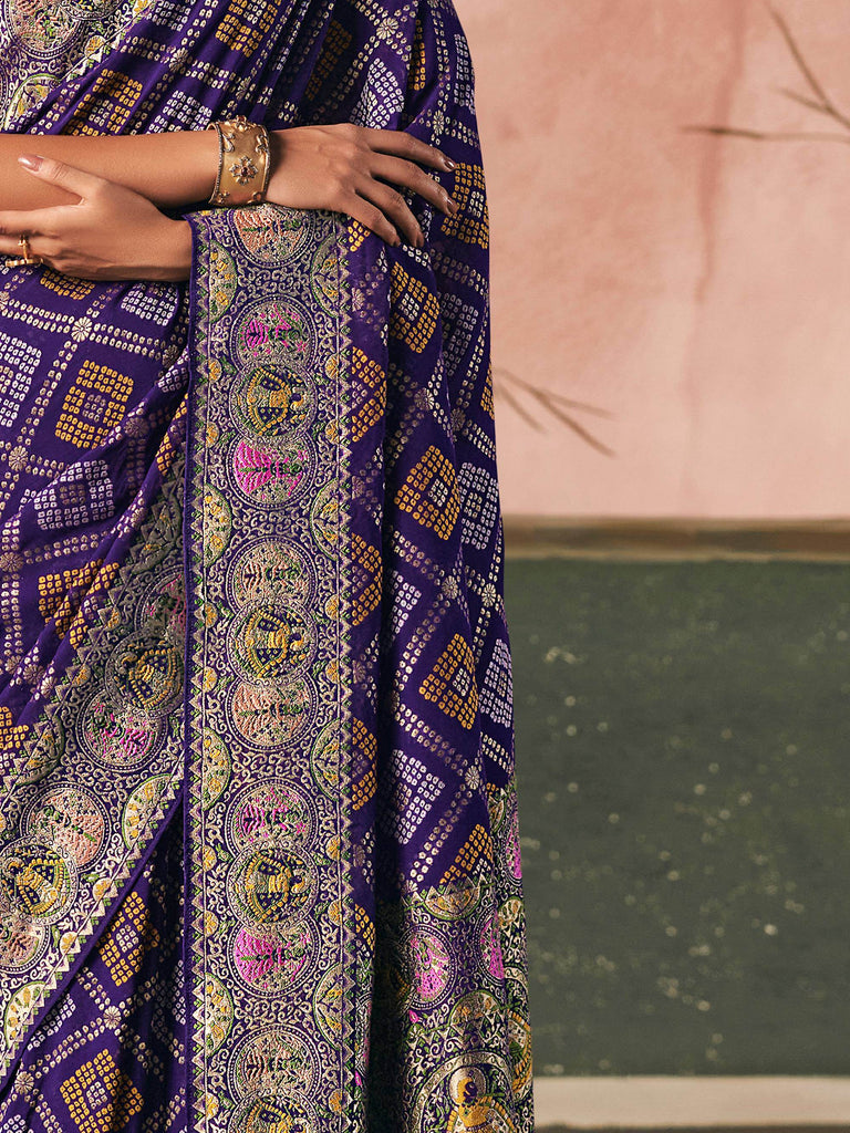 Glamorous Purple Weaving Work Silk Bridesmaid Saree With Blouse