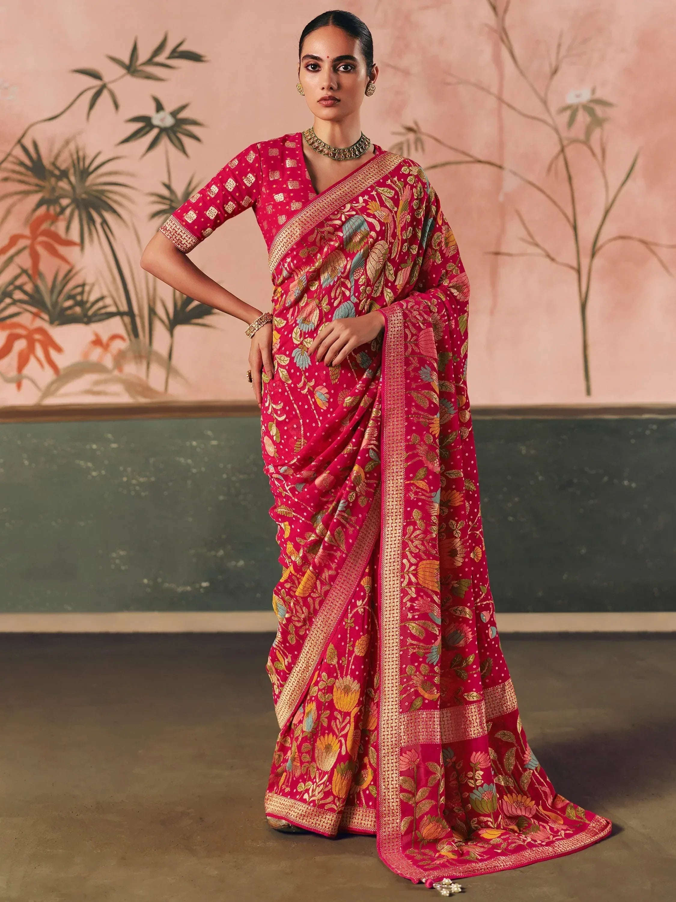 Elegant Red Weaving Work Silk Bridal Wear Saree With Blouse