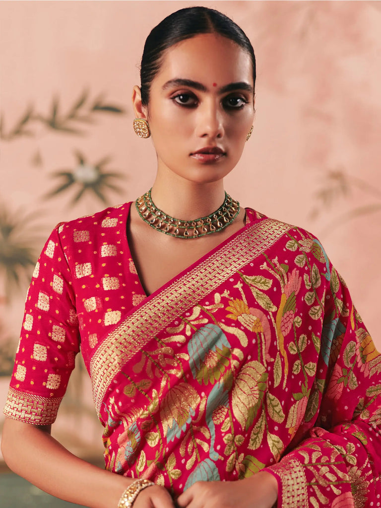 Elegant Red Weaving Work Silk Bridal Wear Saree With Blouse