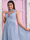 Wonderful Sky Blue Sequins Georgette Festival Wear Palazzo Suit