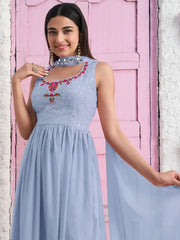 Wonderful Sky Blue Sequins Georgette Festival Wear Palazzo Suit