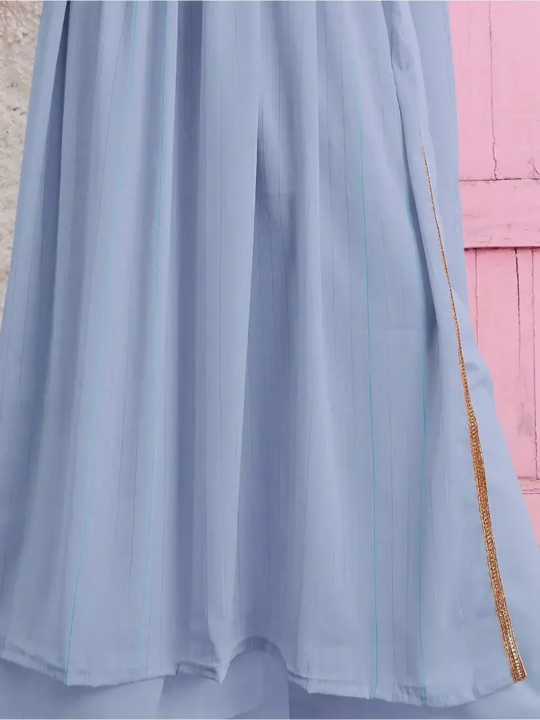 Wonderful Sky Blue Sequins Georgette Festival Wear Palazzo Suit