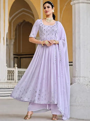 Gorgeous Lavender Sequines Georgette Festive Wear Palazzo Suit