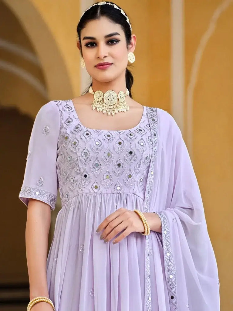 Gorgeous Lavender Sequines Georgette Festive Wear Palazzo Suit
