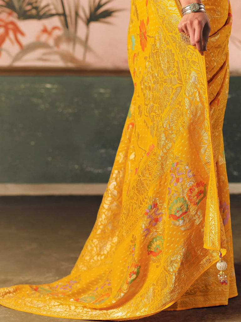Graceful Yellow Weaving Work Silk Haldi Wear Saree With Blouse