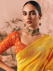 Graceful Yellow Weaving Work Silk Haldi Wear Saree With Blouse