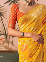 Graceful Yellow Weaving Work Silk Haldi Wear Saree With Blouse