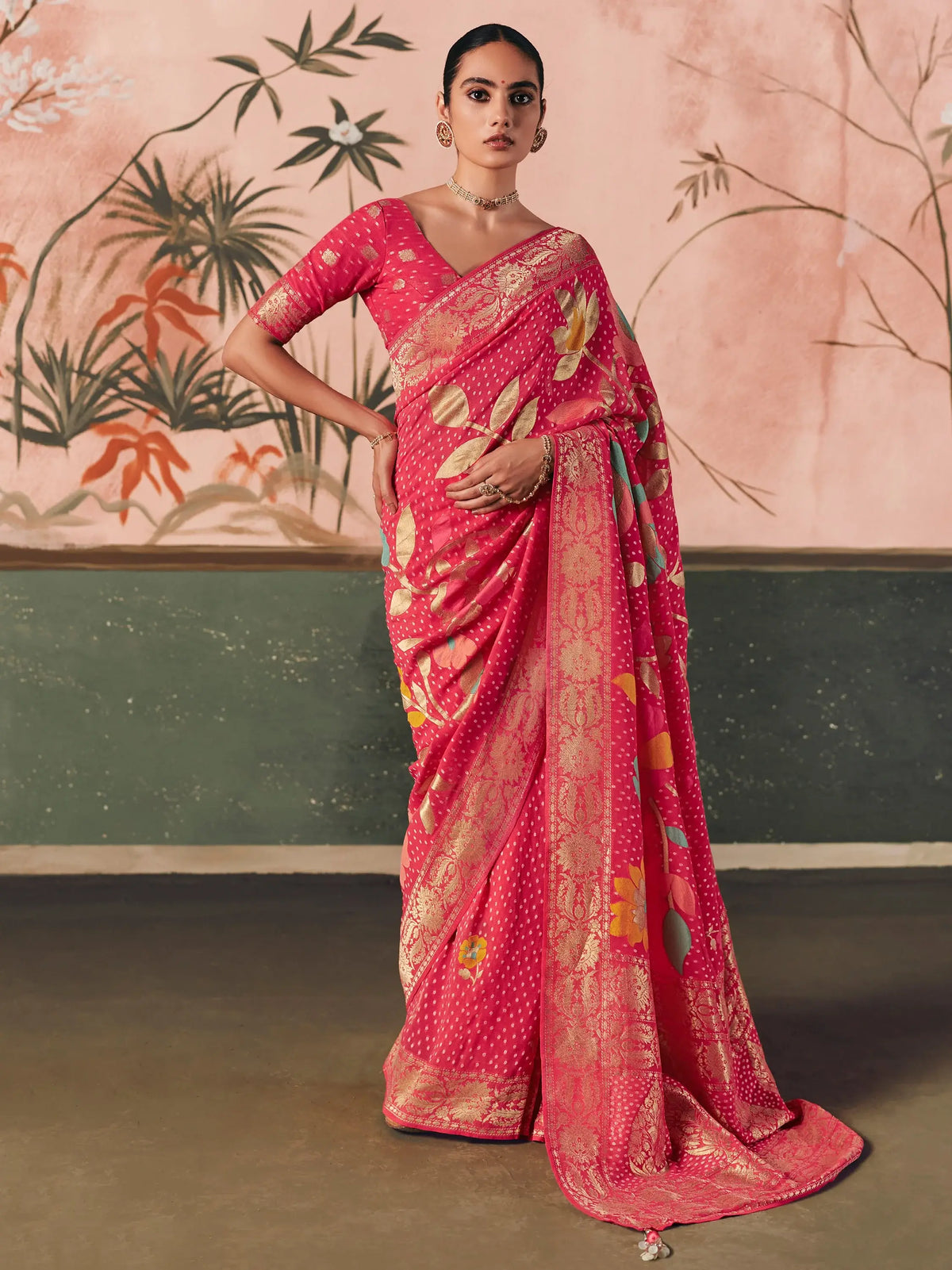 Elegant Red Weaving Work Silk Engagement Saree With Blouse