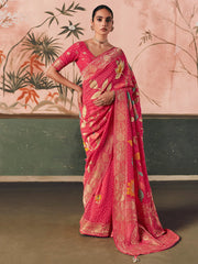 Elegant Red Weaving Work Silk Engagement Saree With Blouse