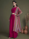 Fascinating Deep Pink Georgette Crop Top Palazzo With Jacket