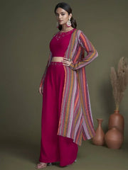 Fascinating Deep Pink Georgette Crop Top Palazzo With Jacket