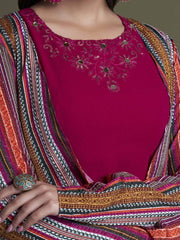 Fascinating Deep Pink Georgette Crop Top Palazzo With Jacket