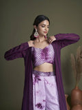 Captivating Lavender Shibori Printed Silk Ready-Made Crop Top Palazzo