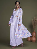 Alluring Lavender Georgette Ready-Made Crop Top Palazzo With Jacket