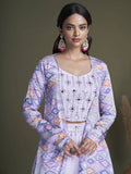 Alluring Lavender Georgette Ready-Made Crop Top Palazzo With Jacket