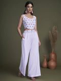 Alluring Lavender Georgette Ready-Made Crop Top Palazzo With Jacket