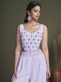 Alluring Lavender Georgette Ready-Made Crop Top Palazzo With Jacket