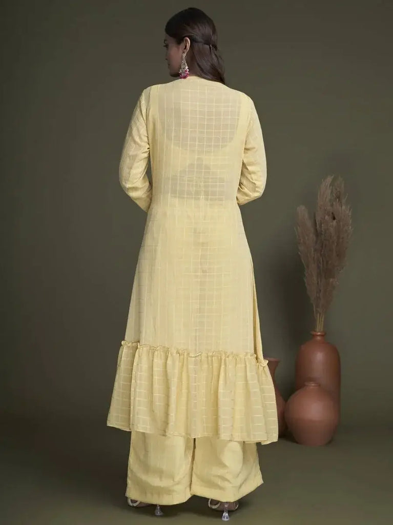 Exquisite Yellow Weaving Georgette Ready-Made Crop Top Palazzo