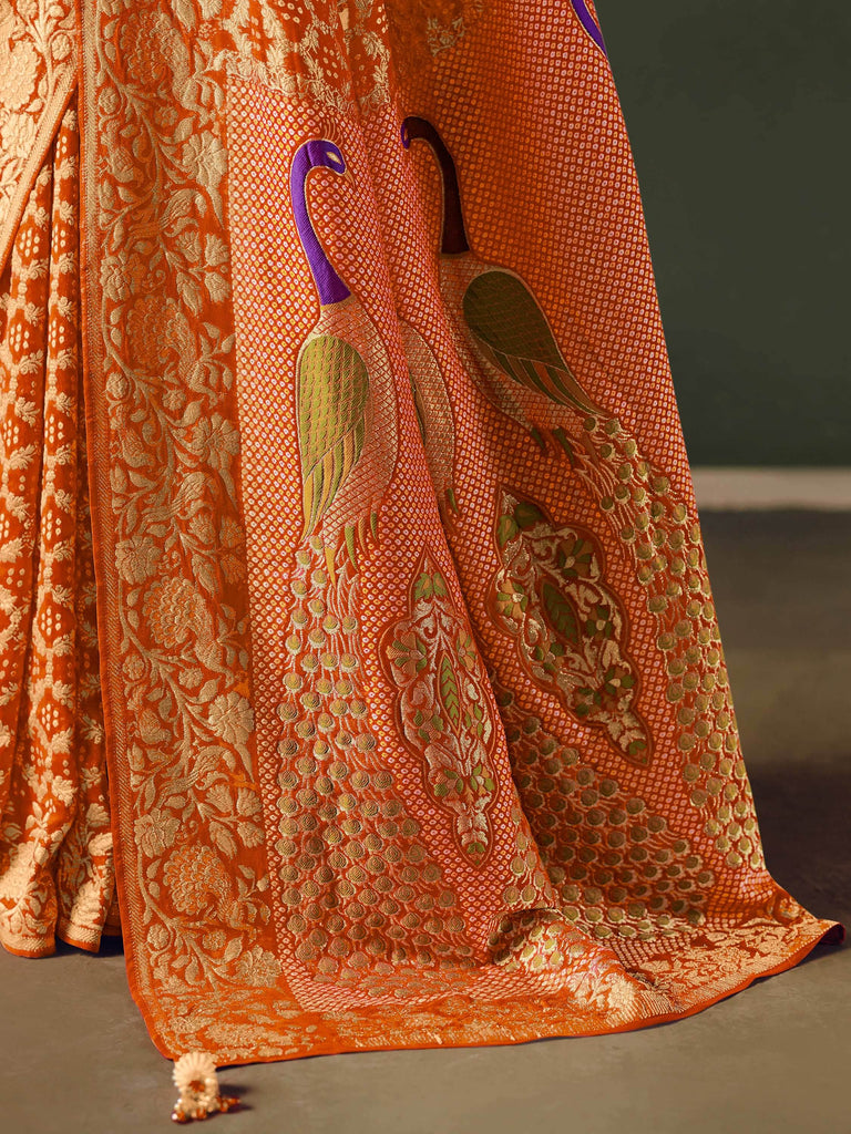 Attractive Orange Weaving Work Silk Festive Wear Saree With Blouse