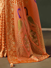 Attractive Orange Weaving Work Silk Festive Wear Saree With Blouse