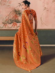 Attractive Orange Weaving Work Silk Festive Wear Saree With Blouse