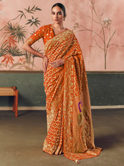 Attractive Orange Weaving Work Silk Festive Wear Saree With Blouse