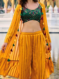 Amazing Yellow Green Georgette Embroidered Palazzo Top With Shrug