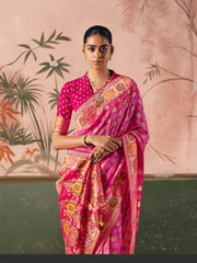 Desirable Pink Weaving Work Silk Bridal Saree With Blouse